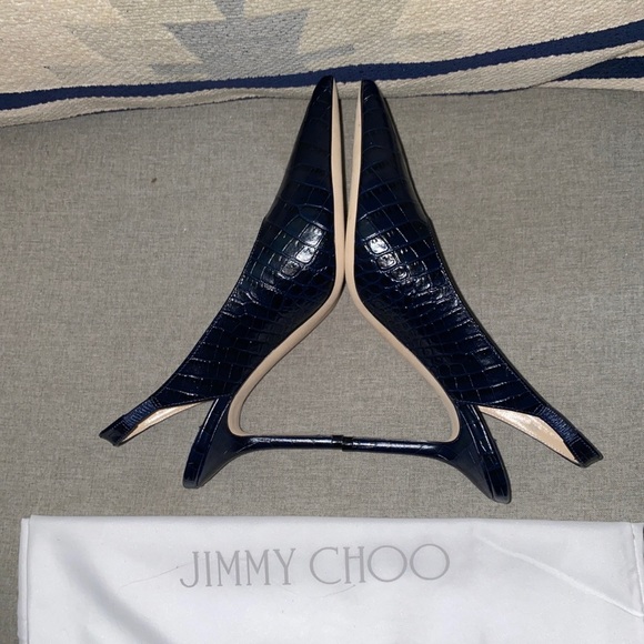 Jimmy Choo Ivy 85 Navy croc embossed leather slingback pumps NWT sz 5/35 - Picture 5 of 12